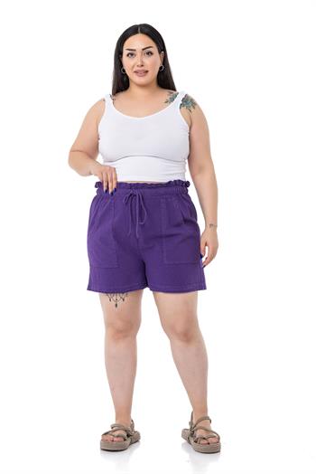 Plus Size Purple Shorts with Dyed Pockets Elastic and Drawstring Waist Relaxed Cut
