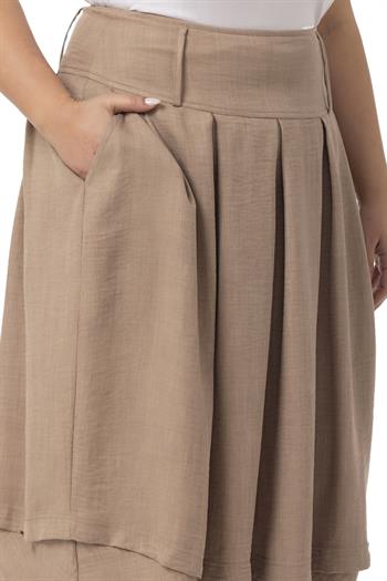 Büyük Beden Pileli Balon Kesim Midi Vizon Etek