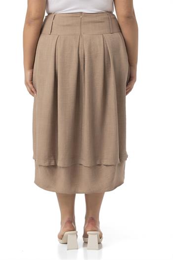 Büyük Beden Pileli Balon Kesim Midi Vizon Etek