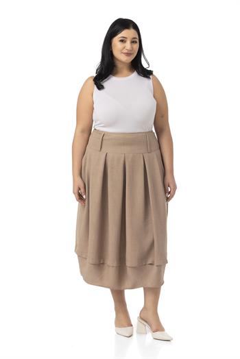 Büyük Beden Pileli Balon Kesim Midi Vizon Etek