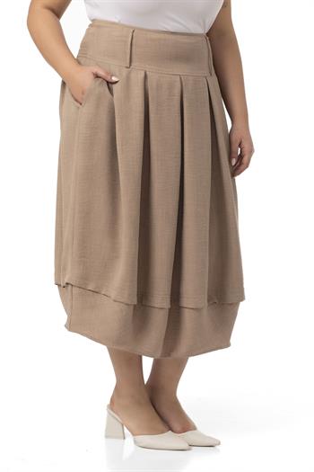 Büyük Beden Pileli Balon Kesim Midi Vizon Etek