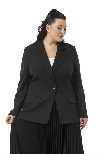 Büyük Beden Pileli Etek Ceket Siyah İkili Takım