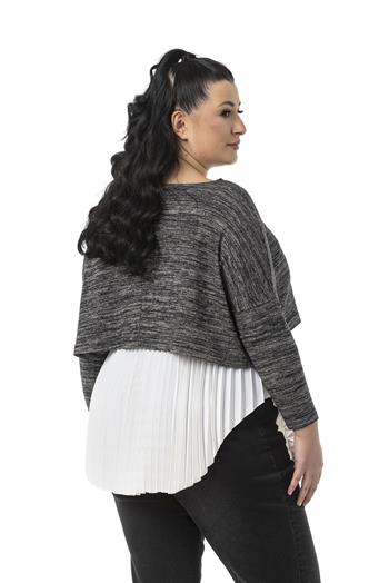 Büyük Beden Plise Detaylı Beli Lastikli Beyaz Gömlek Etek