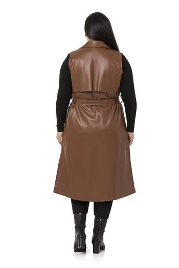 Plus Size Windbreaker Lined Leather Brown Vest