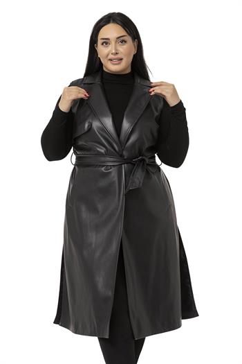 Plus Size Windbreaker Lined Leather Black Vest