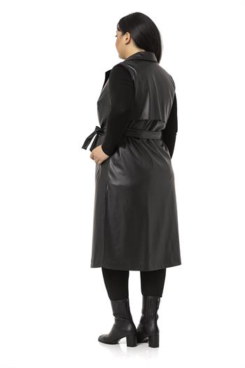 Plus Size Windbreaker Lined Leather Black Vest