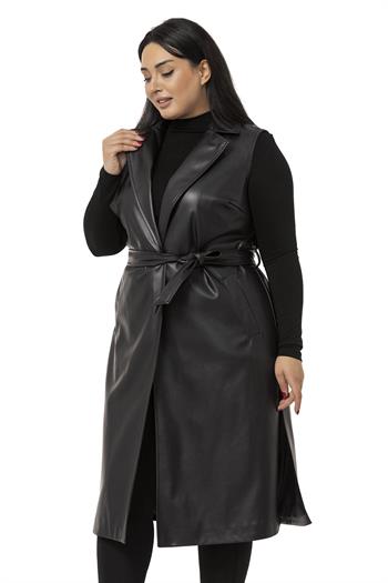 Plus Size Windbreaker Lined Leather Black Vest