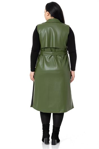 Plus Size Windbreaker Lined Leather Khaki Vest