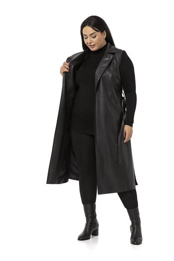 Plus Size Windbreaker Lined Leather Black Vest