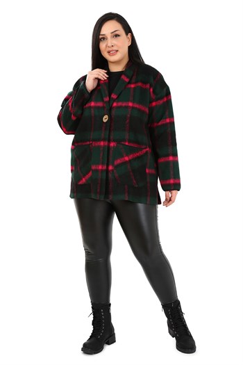 Büyük Beden Şal Yaka Torba Cepli Tek Düğmeli Astarsız Siyah Ceket