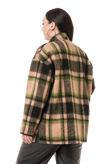 Büyük Beden Şal Yaka Torba Cepli Tek Düğmeli Astarsız Vizon Ceket