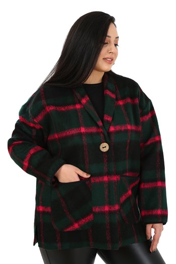 Büyük Beden Şal Yaka Torba Cepli Tek Düğmeli Astarsız Siyah Ceket