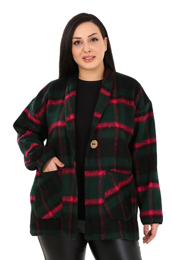 Büyük Beden Şal Yaka Torba Cepli Tek Düğmeli Astarsız Siyah Ceket