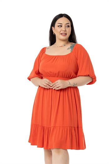 Büyük Beden Sırt Dekolteli Kısa Coral Elbise