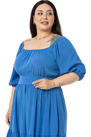 Büyük Beden Sırt Dekolteli Kısa İndigo Elbise