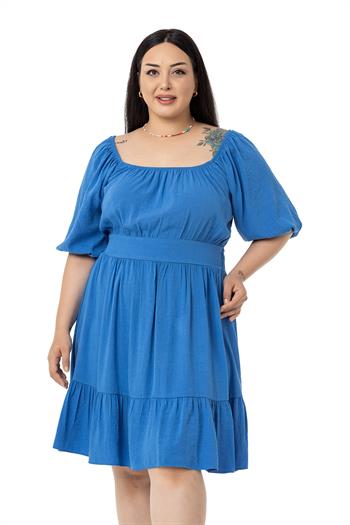 Büyük Beden Sırt Dekolteli Kısa İndigo Elbise
