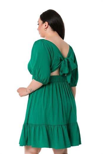 Büyük Beden Sırt Dekolteli Kısa Yeşil Elbise