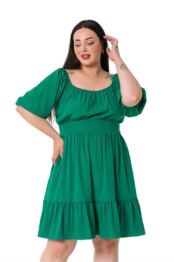 Büyük Beden Sırt Dekolteli Kısa Yeşil Elbise