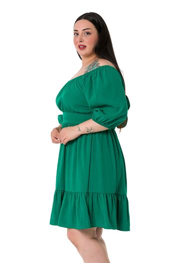 Büyük Beden Sırt Dekolteli Kısa Yeşil Elbise