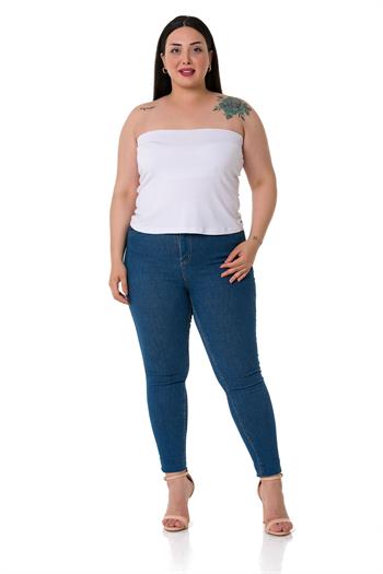 Büyük Beden Straplez Viskon Beyaz Body