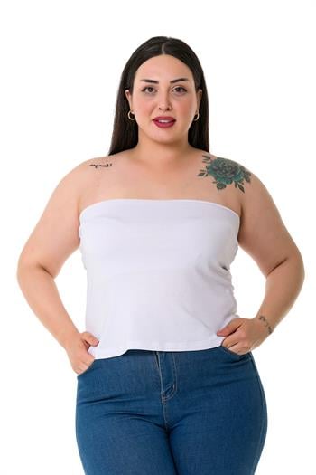 Büyük Beden Straplez Viskon Beyaz Body