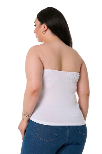 Büyük Beden Straplez Viskon Beyaz Body