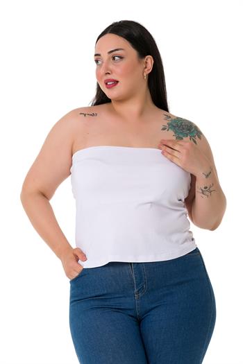 Büyük Beden Straplez Viskon Beyaz Body