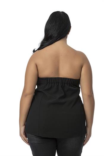 Plus Size Decorative Pocket Flap Elastic Back Buttoned Black Bustier