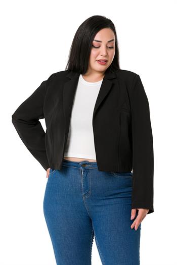 Plus Size Padded Unlined Short Black Jacket with Decorative Pockets