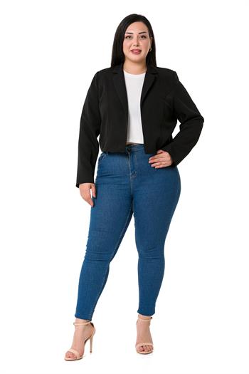 Plus Size Padded Unlined Short Black Jacket with Decorative Pockets