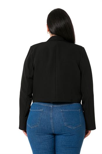 Plus Size Padded Unlined Short Black Jacket with Decorative Pockets