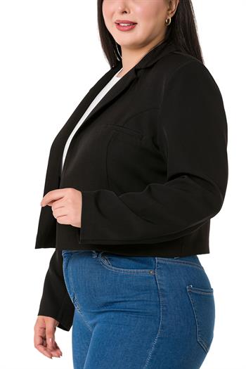 Plus Size Padded Unlined Short Black Jacket with Decorative Pockets
