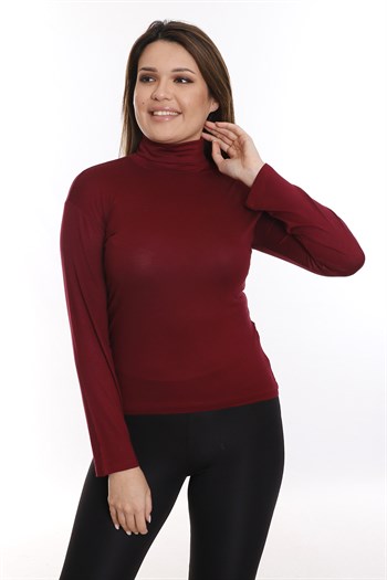 Büyük Beden Tam Balıkçı Viskon Boğazlı Bordo Body
