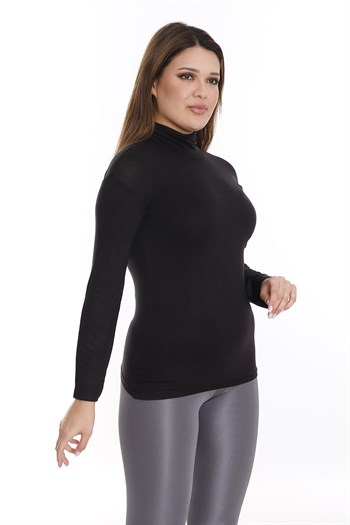 Büyük Beden Tam Balıkçı Viskon Boğazlı Siyah Body