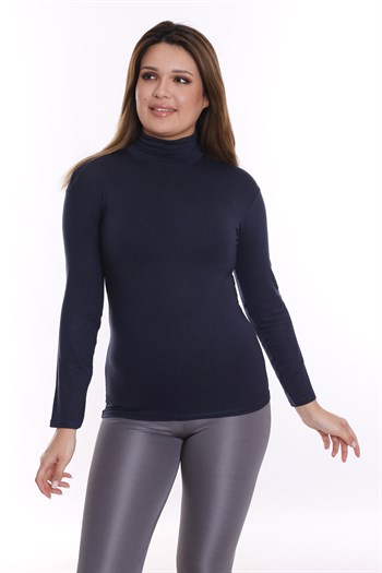 Büyük Beden Tam Balıkçı Viskon Boğazlı Lacivert Body