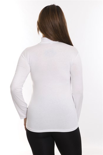 Büyük Beden Tam Balıkçı Viskon Boğazlı Beyaz Body