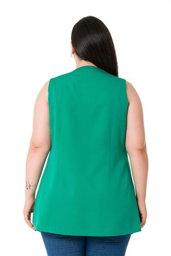 Plus Size Single Buttoned Green Lined Vest with Ornamental Pocket Cover