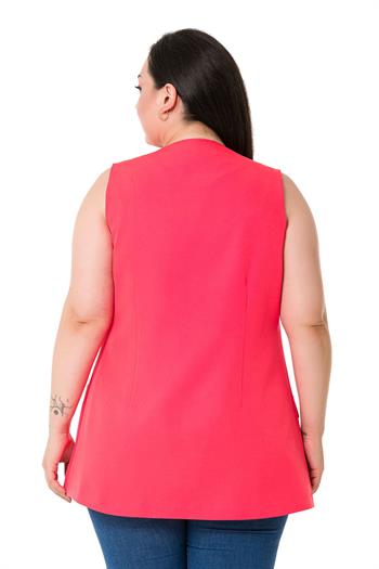 Plus Size Single Buttoned Coral Lined Vest with Ornamental Pocket Cover