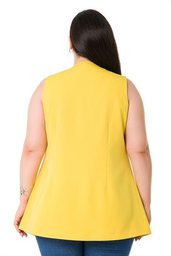 Plus Size Single Buttoned Yellow Lined Vest with Ornamental Pocket Cover
