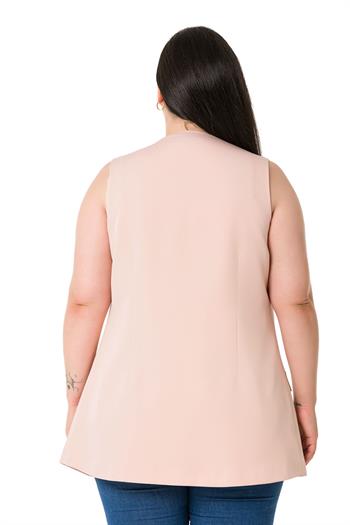 Plus Size Single Buttoned Light Pink Lined Vest with Ornamental Pocket Cover
