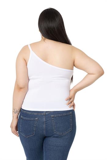 Büyük Beden Tek Omuz Dekolteli Viskon Beyaz Body