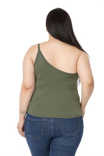 Büyük Beden Tek Omuz Dekolteli Viskon Haki Body