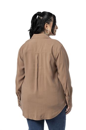 Büyük Beden Torba Cepli Rivetli Vizon Gömlek