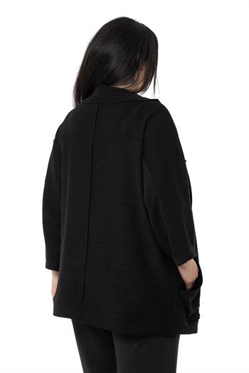 Büyük Beden Truvakar Kollu Oversize Cepli Üç İplik Siyah Hırka