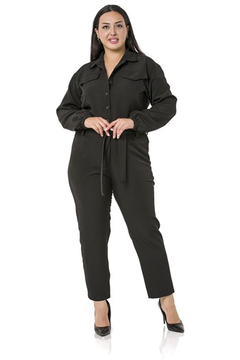 Plus Size Black Jumpsuit with Elasticated Sleeves