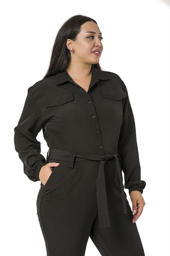 Plus Size Black Jumpsuit with Elasticated Sleeves
