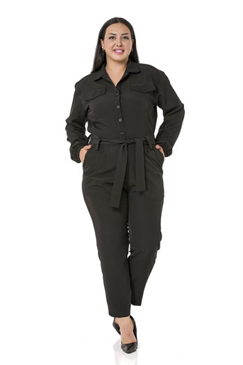 Plus Size Black Jumpsuit with Elasticated Sleeves