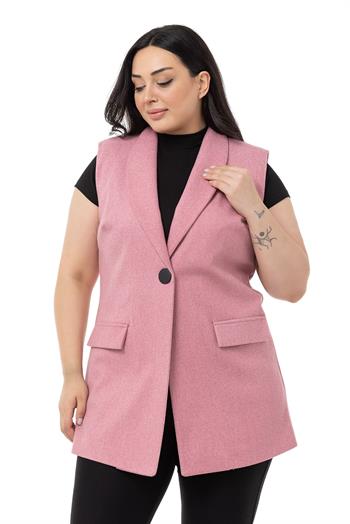 Plus Size Pink Vest with Padding and Fake Pockets