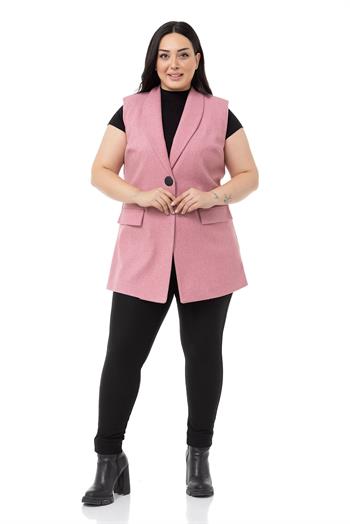 Plus Size Pink Vest with Padding and Fake Pockets