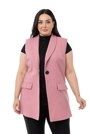 Plus Size Pink Vest with Padding and Fake Pockets